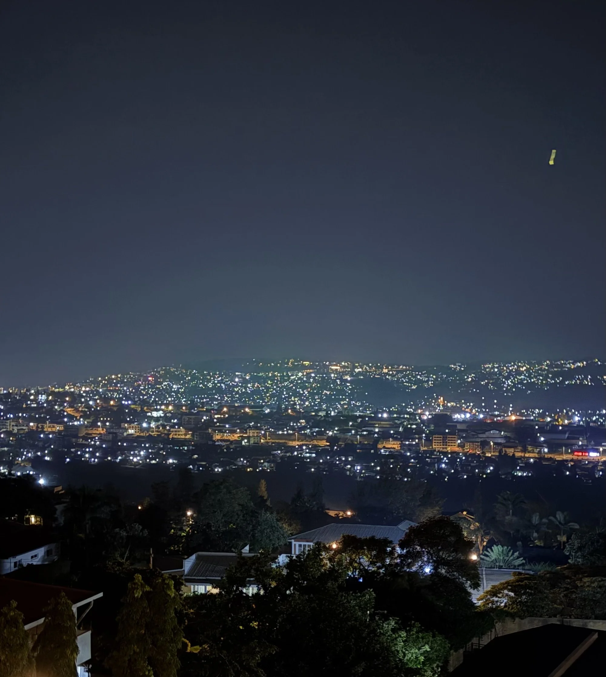Kigali City at night lit up by lights