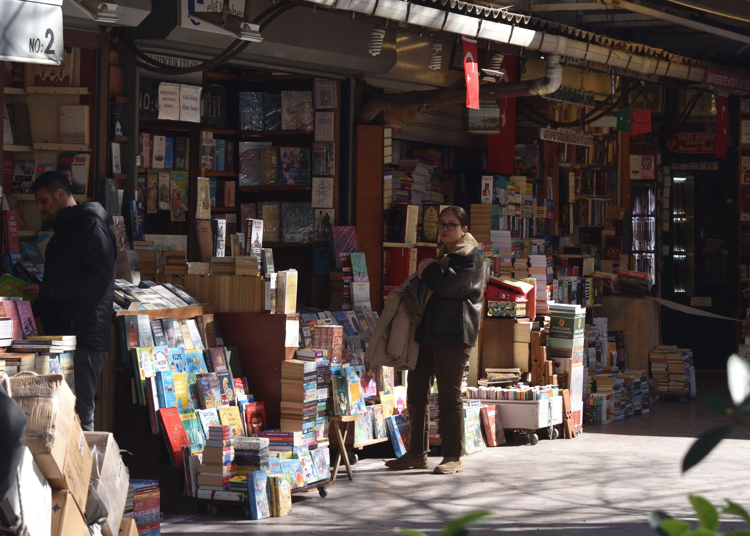 Woman searching through book market