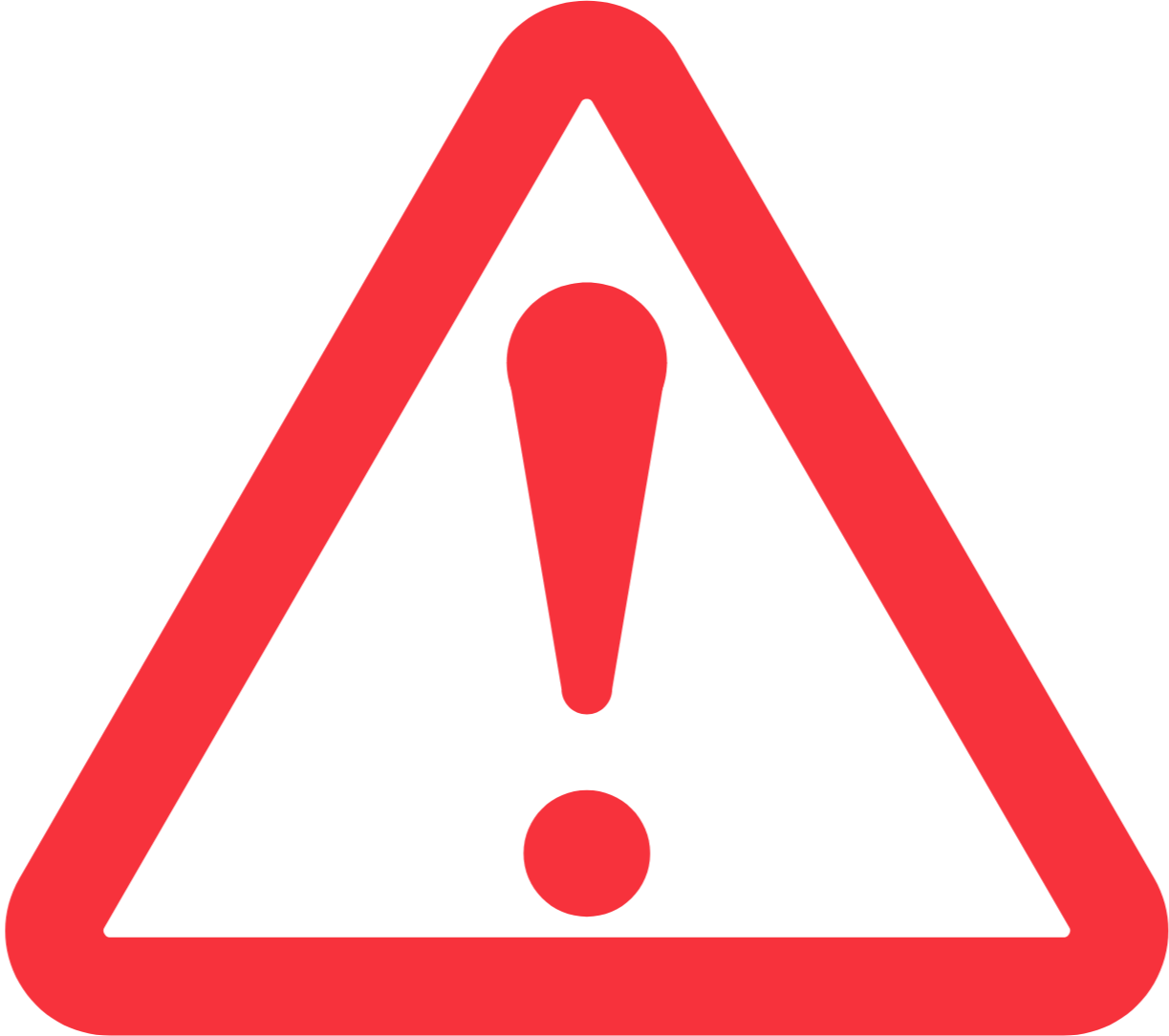 Symbole d'avertissement rouge avec un point d'exclamation à l'intérieur, triangle avec bordure rouge