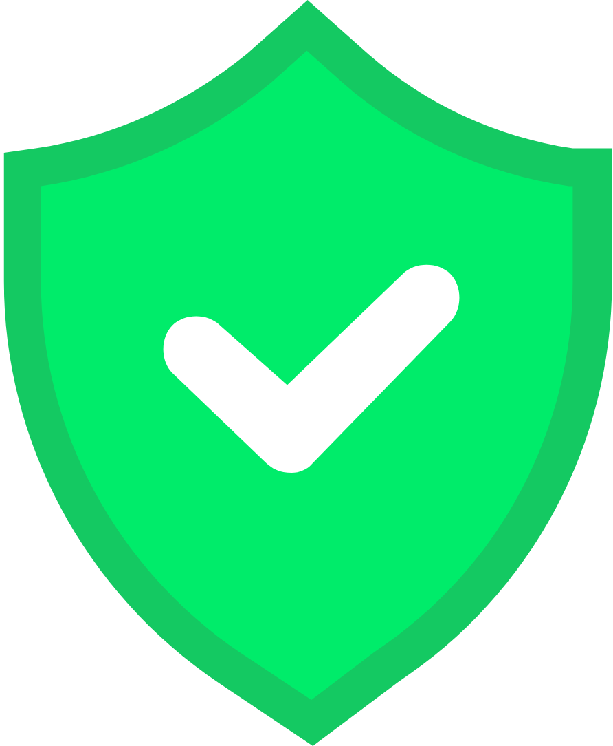 Bouclier vert avec une coche blanche au centre, symbole de sécurité ou de protection.