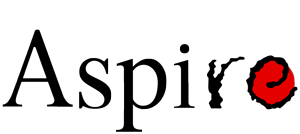 The word 'Aspire' with the letter 'r' designed as a red and black map of Africa.