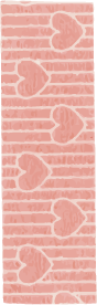 Pink background with a pattern of large, light-colored hearts and horizontal lines.