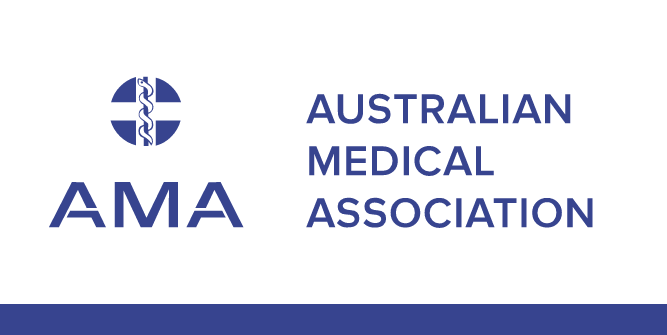 Logo of the Australian Medical Association (AMA) with their name in blue text.