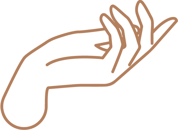 Line drawing of a hand with fingers slightly curled.