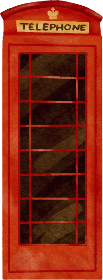 Red British-style telephone booth with the sign 'TELEPHONE' at the top.
