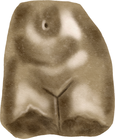 A grayscale, abstract image resembling a dog's face with a beaded necklace or chain hanging downward.