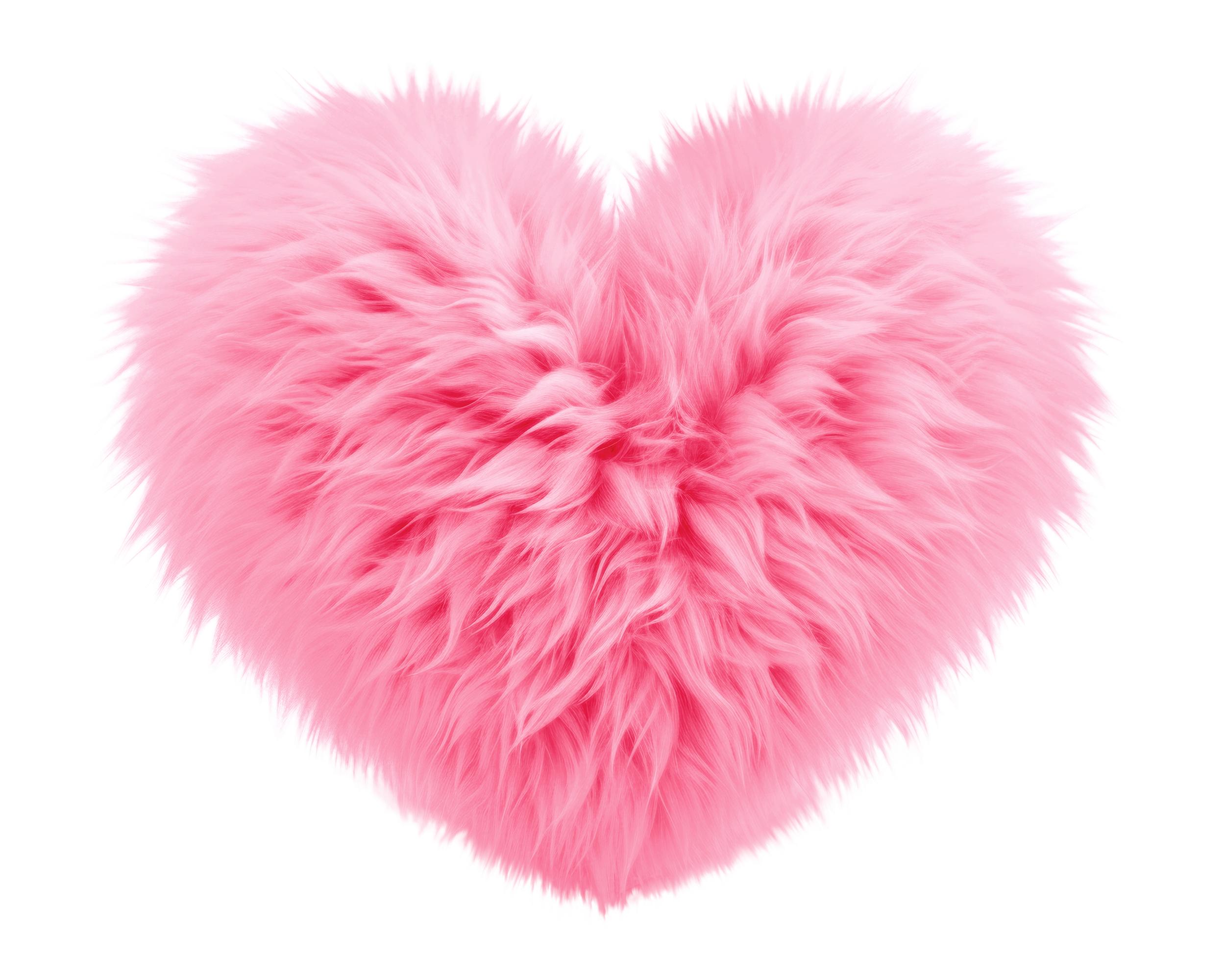 Pink fluffy heart-shaped pillow with long fur.