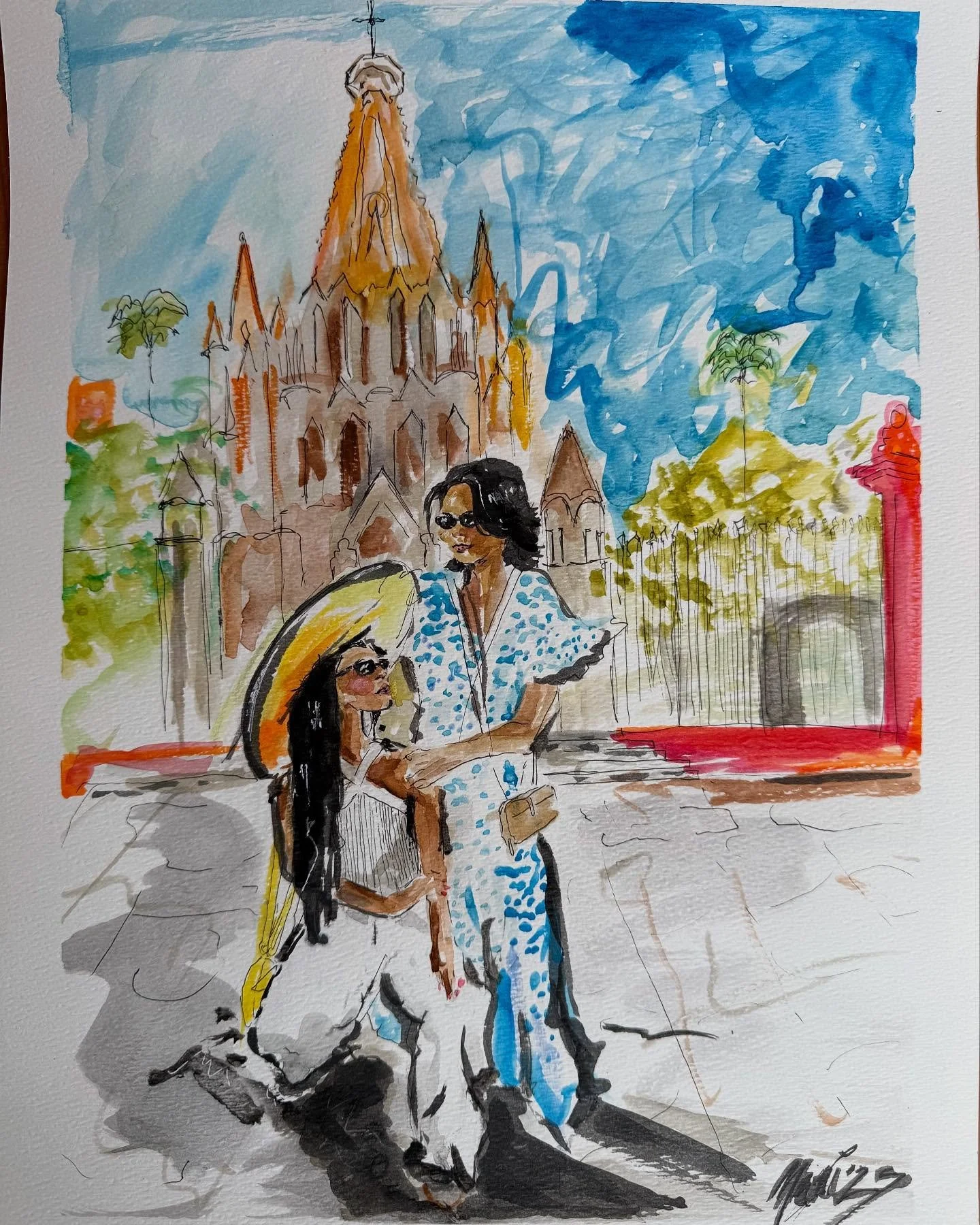 Handed over this cute lil gift today for my bestie and her mom 🥰🤞🏼 Entregue este lindo regalo de lil hoy para mi mejor amiga y su madre 

Fun loose styleeee for this one, pen and watercolor/un estilo fluido para este, bol&iacute;grafo y acuarela 
