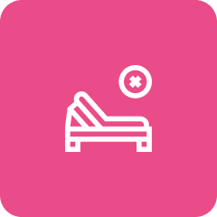 Hospital bed with a medical cross symbol above it on a pink background.