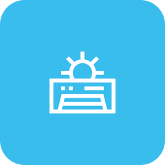 Icon of a sunrise over a rectangular landscape, representing morning or sunrise.