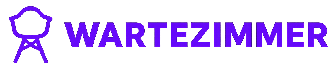 Logo mit Grill und der Text 'WARTEZIMMER' in lila Schrift.