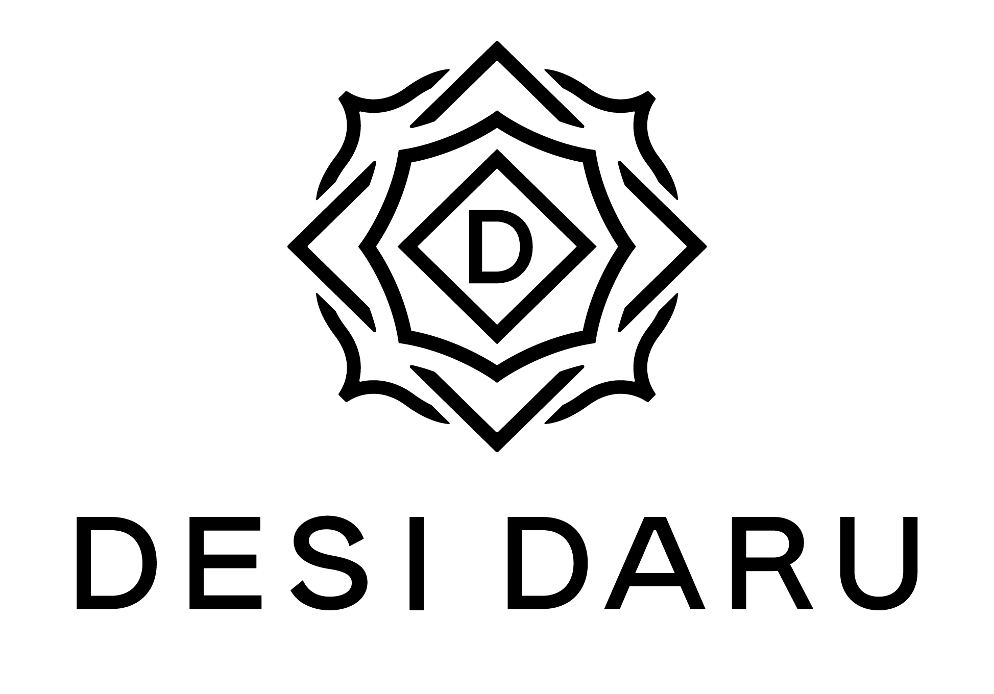 Logo with a geometric, star-like pattern with a letter D in the center, and the words "DESI DARU" below.