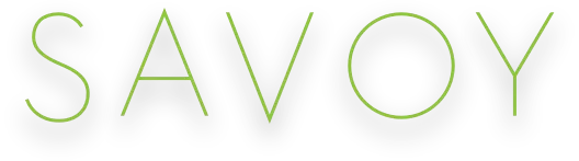 Savoy logo in black and green text on a black background.