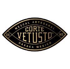 Logo for Corte Vetusto, a Mexican mezcal brand from Oaxaca, with text indicating 'Mezcal Artesanal' and 'Corte Vetusto' on an oval background.