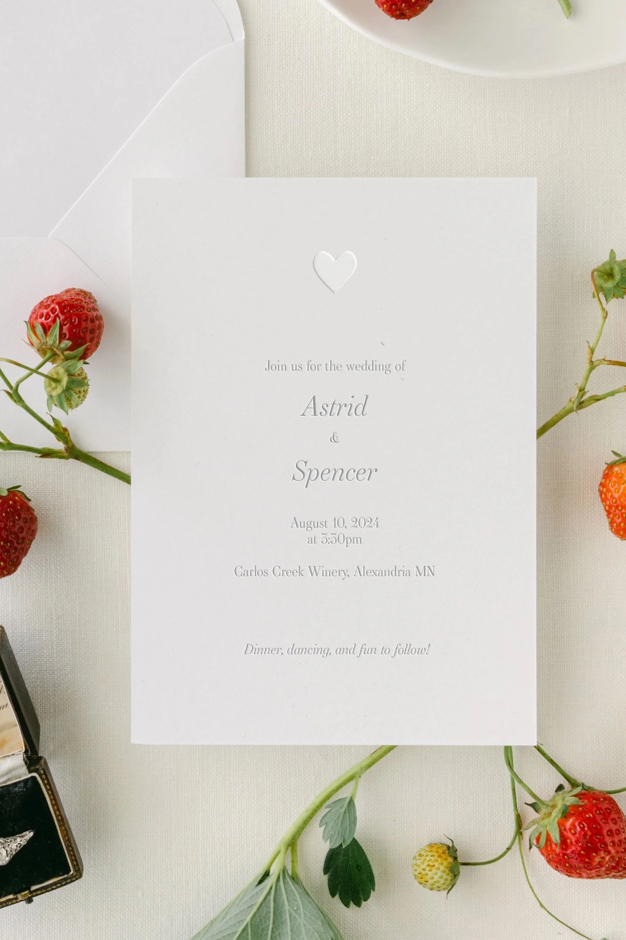Close-up of the Astrid wedding invitation showcasing refined typography and minimalist design.