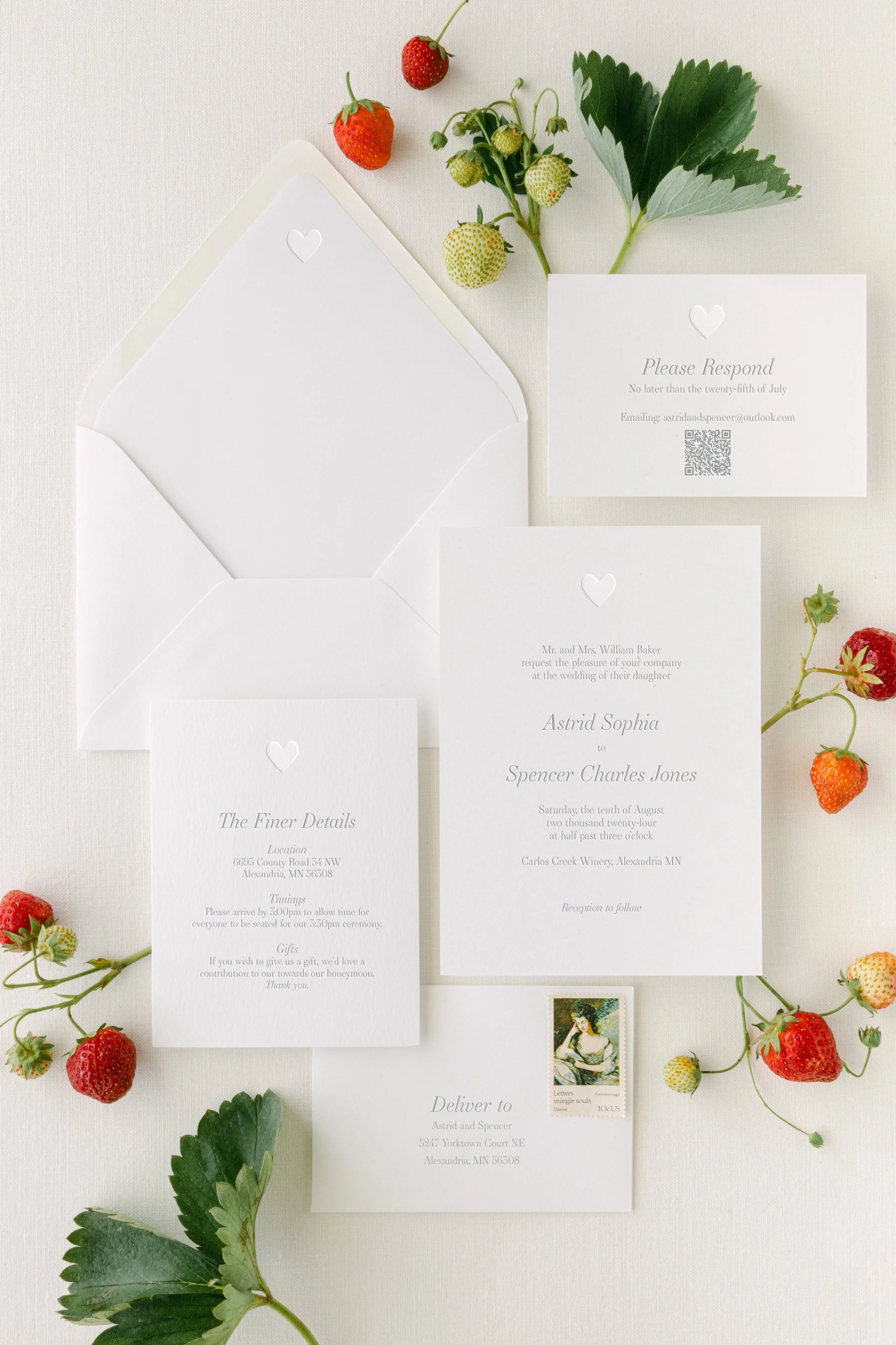 Astrid wedding invitation suite featuring clean typography, modern layout, and timeless elegance.