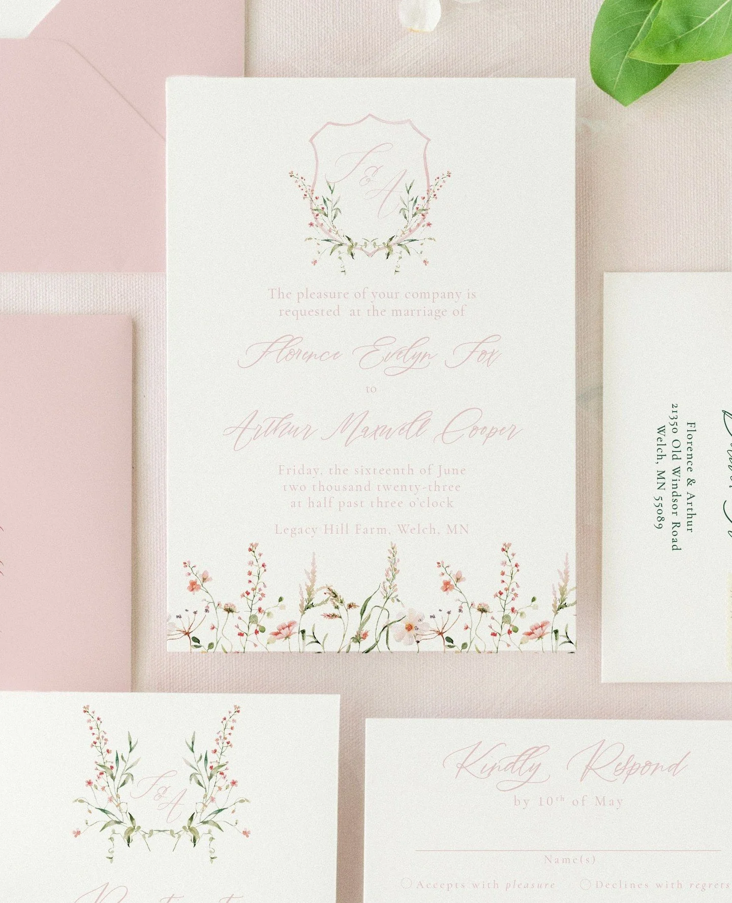 At the heart of our Florence Collection is this delicate monogram crest&mdash;an original watercolor design inspired by garden gates, rambling roses, and sun-warmed afternoons in Provence.⁠
⁠
Every detail, from the fine lines to the soft blush tones,
