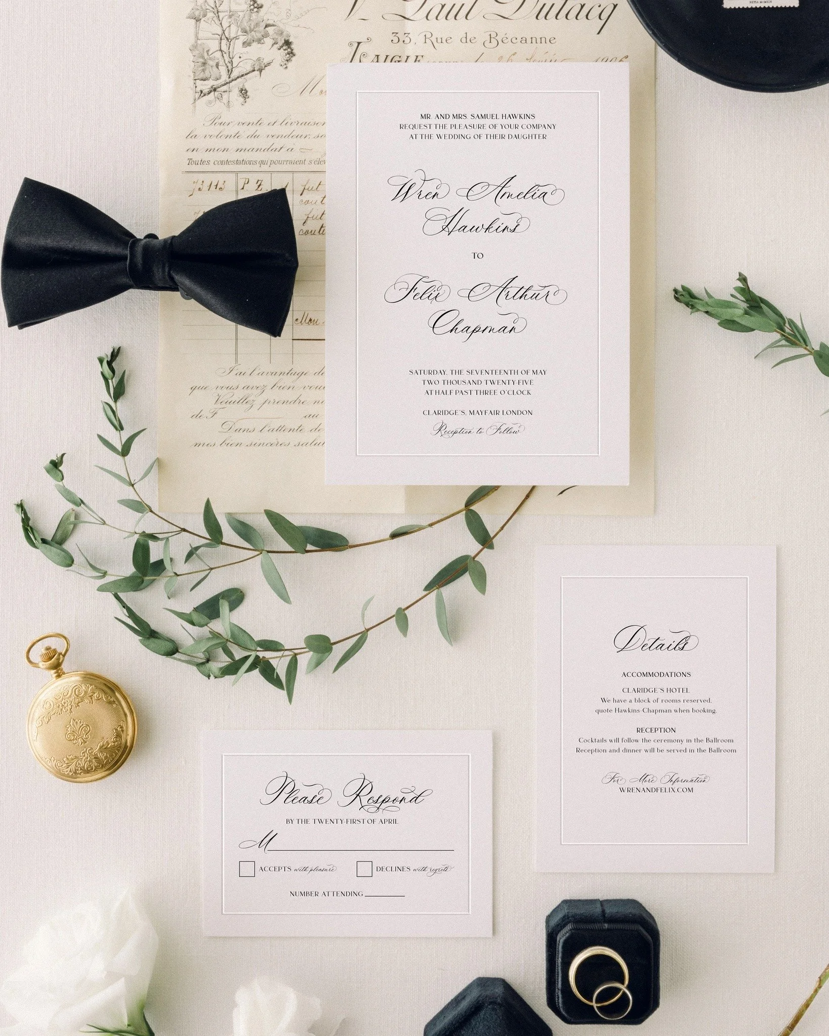 The Wren Collection

Inspired by the formal elegance of Mayfair and the quiet grandeur of places like Claridge&rsquo;s, Wren is designed for celebrations that lean into tradition, structure, and impeccable detail.

An inset embossed border frames the