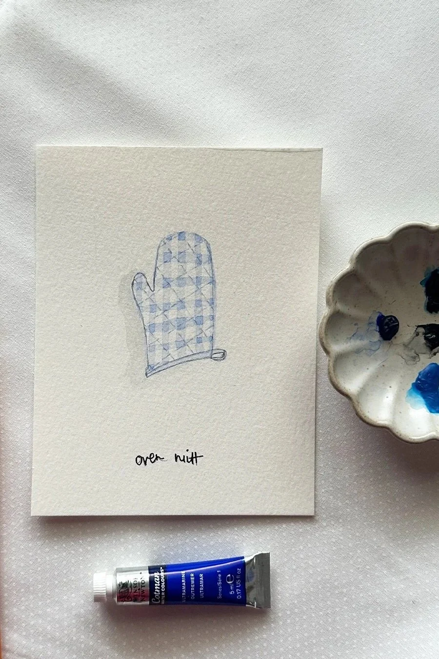 A watercolor painting of a stand mixer, created for the March baking theme.