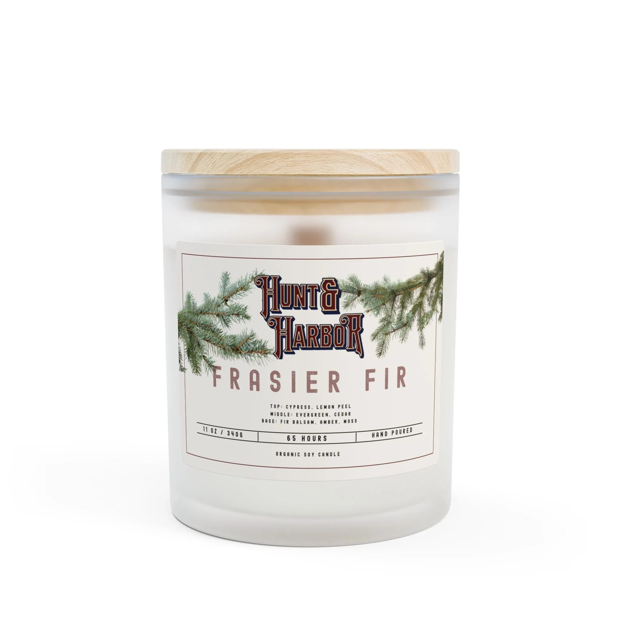 Frasier Fir Frosted Glass Candle — 11 oz Holiday Scented Soy Candle