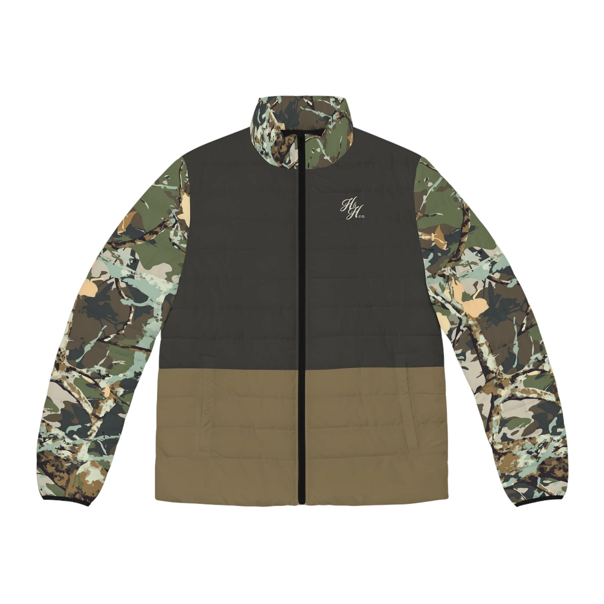 Colorblock Camo Puffer Jacket