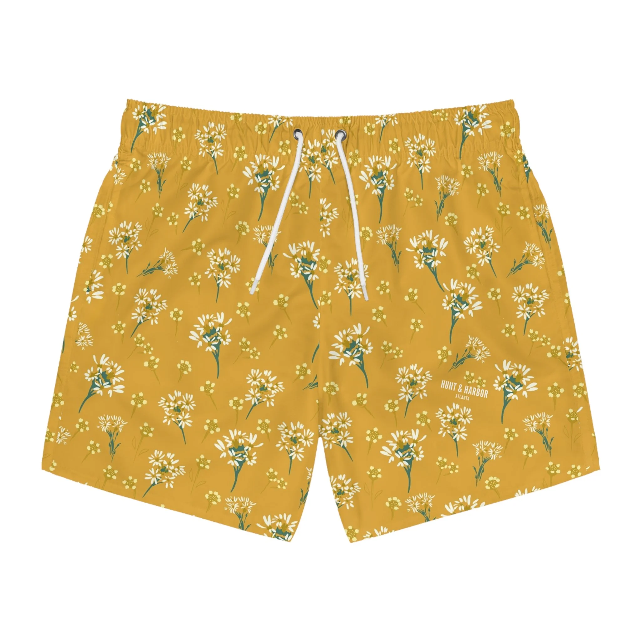 Floral Mustard Swim Trunks