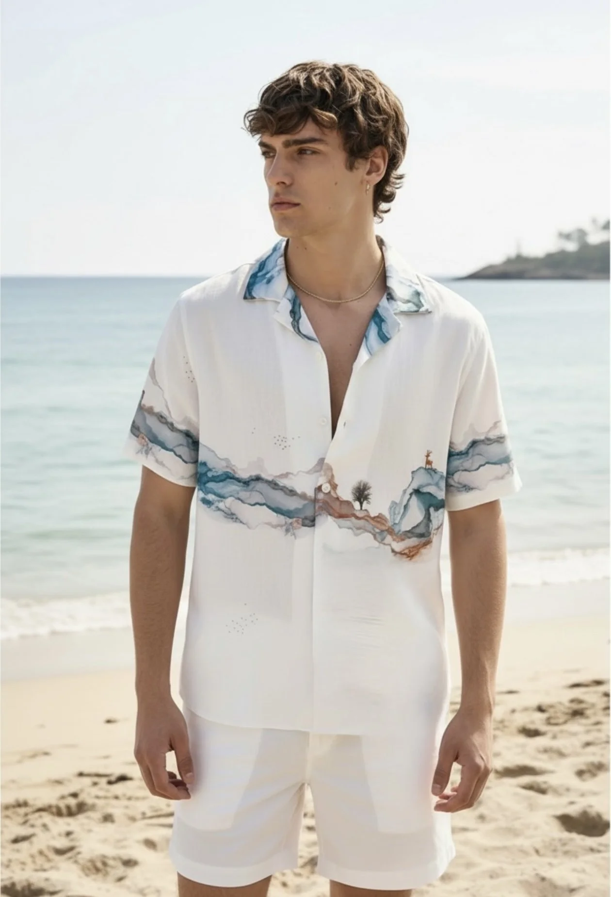 Scenic Watercolor Camp Collar Shirt