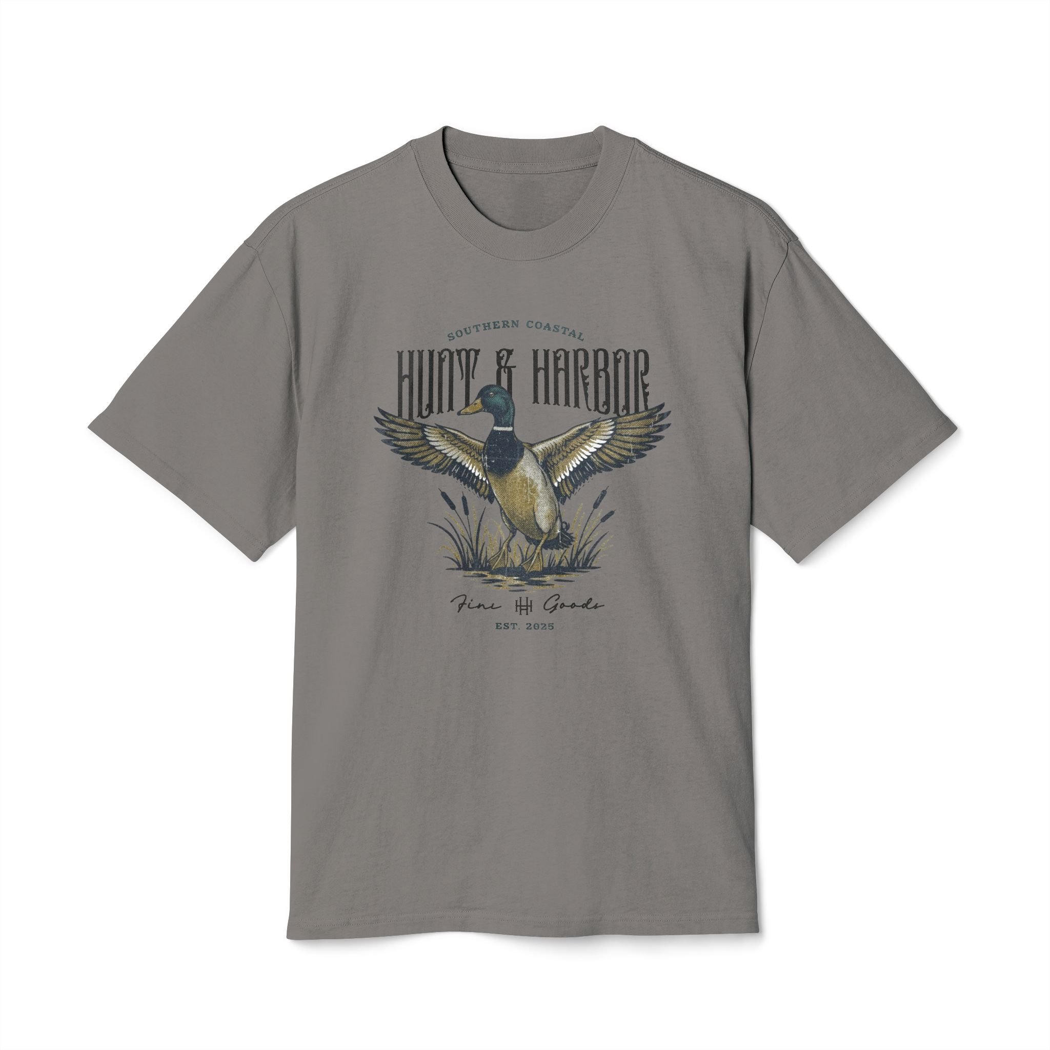 Hunt and Harbor Southern Coastal Mallard Tee - Men's Heavyweight Vintage Faded Graphic T-Shirt on Gray
