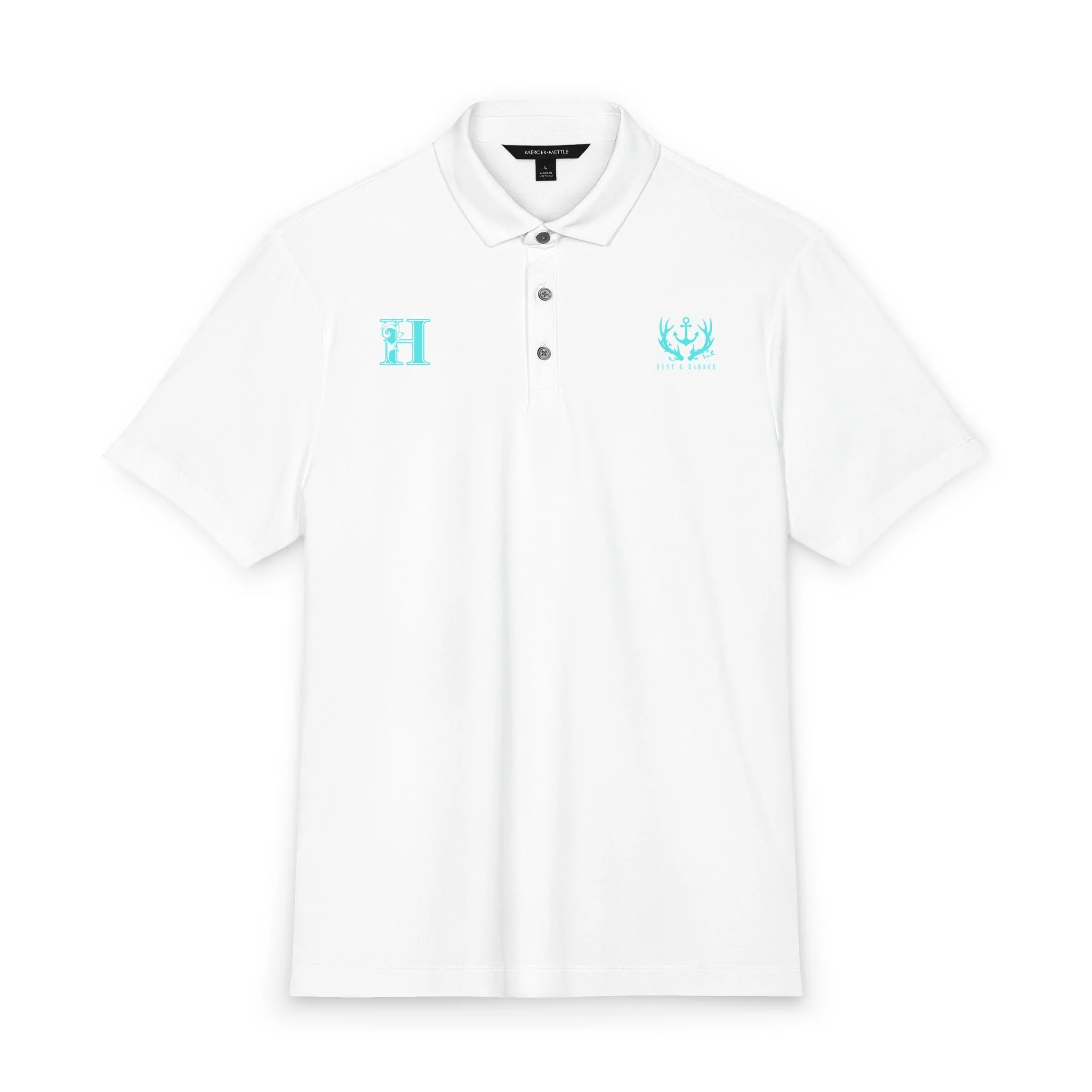 Antler & Anchor Stretch Jersey Polo (Summer Logos) in White – front view