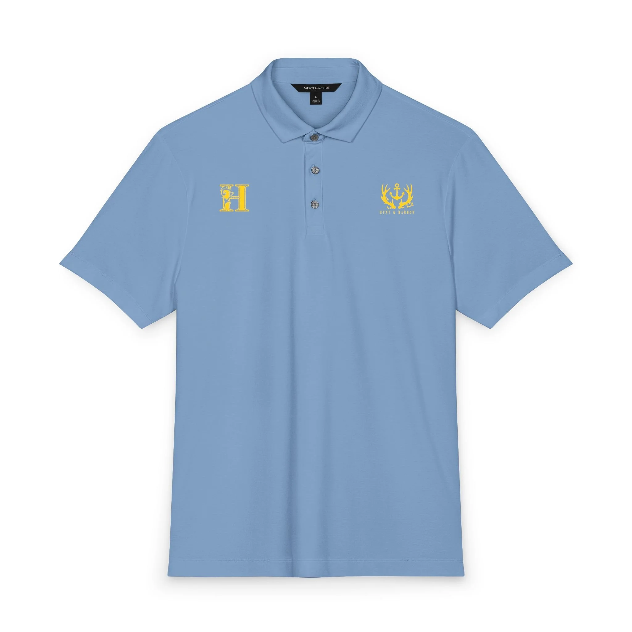 Antler & Anchor Stretch Jersey Polo (Summer Logos) in Parisian Blue – front view
