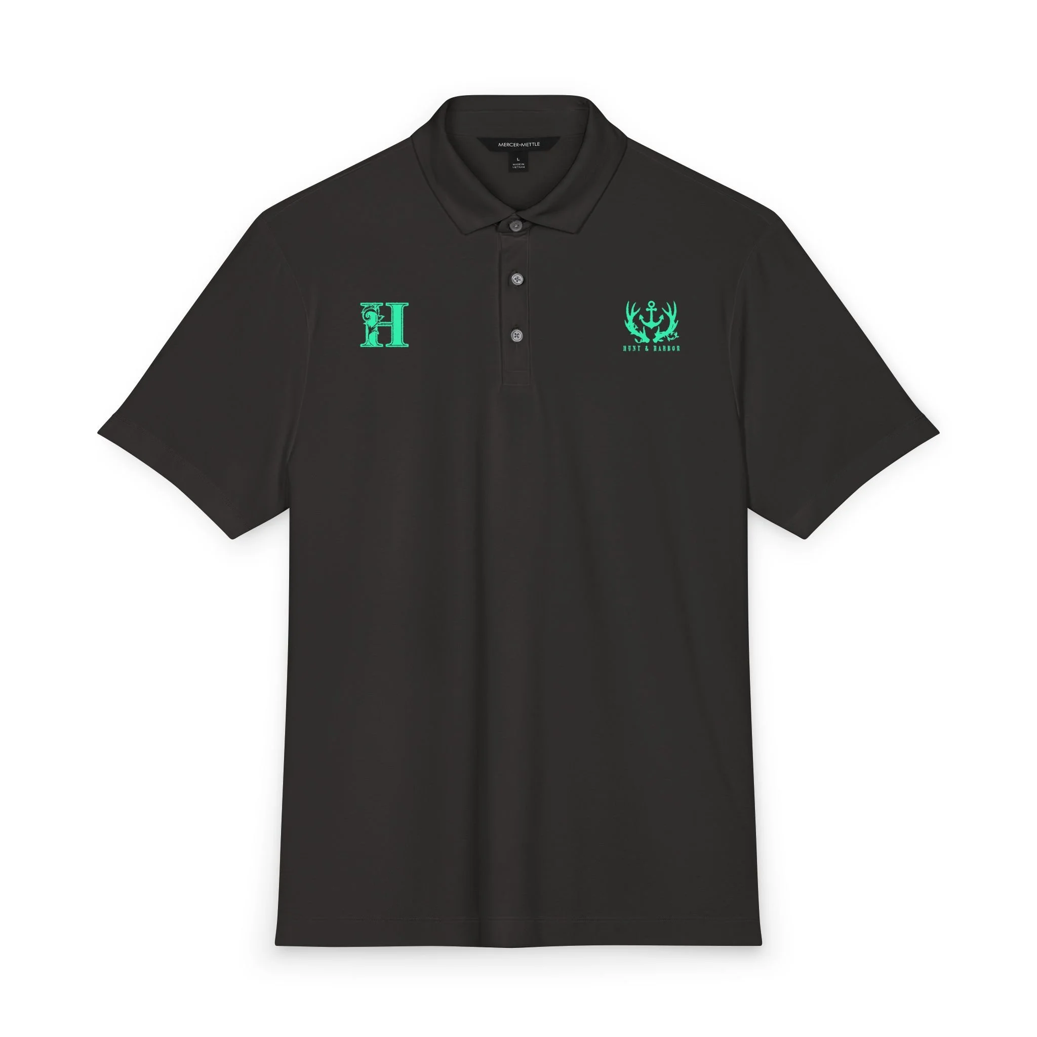 Antler & Anchor Stretch Jersey Polo (Summer Logos) in Anchor Grey – front view