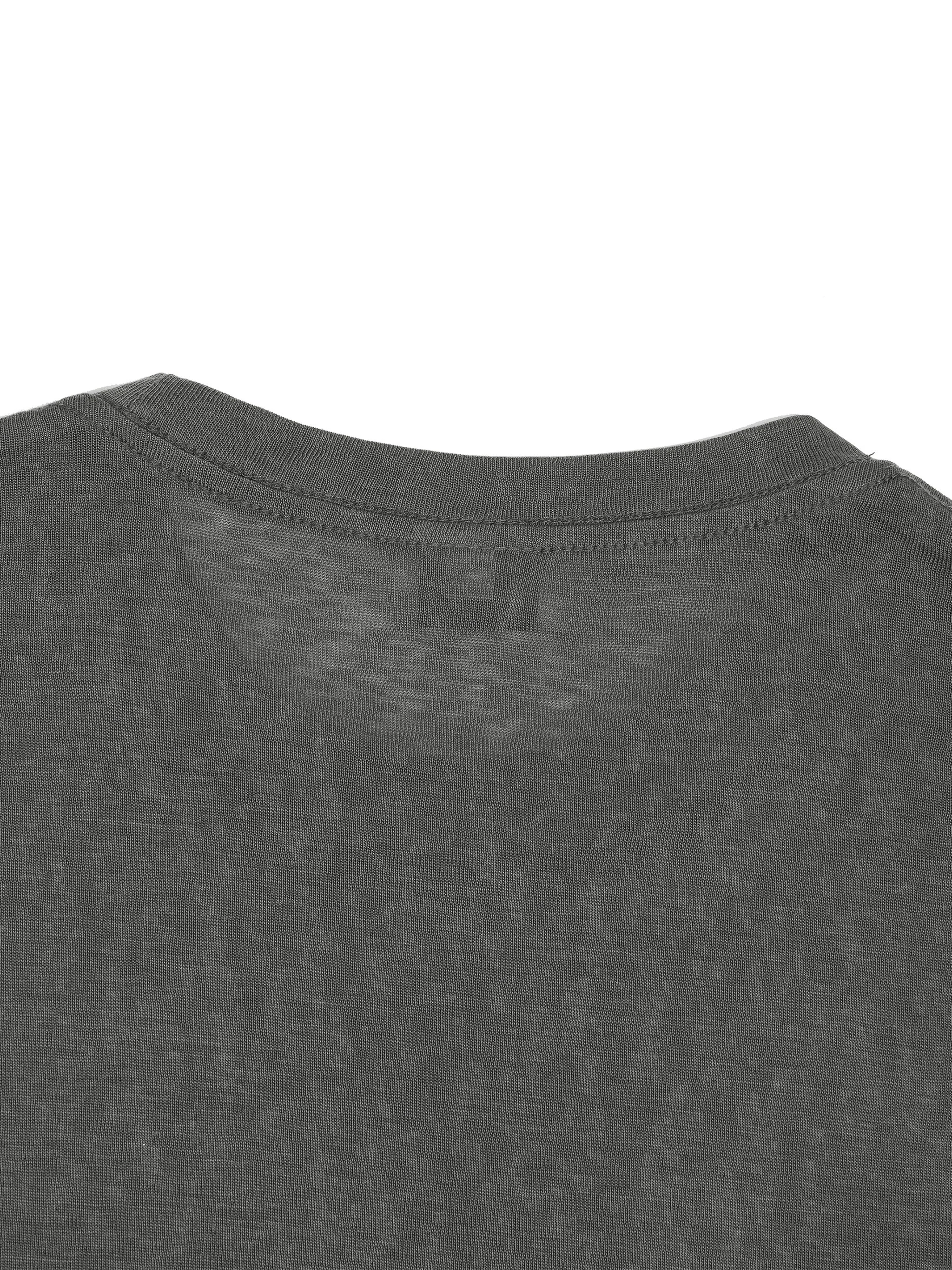 Close-up of slub texture on sheer boxy crop tee - lyocell polyester fabric detail