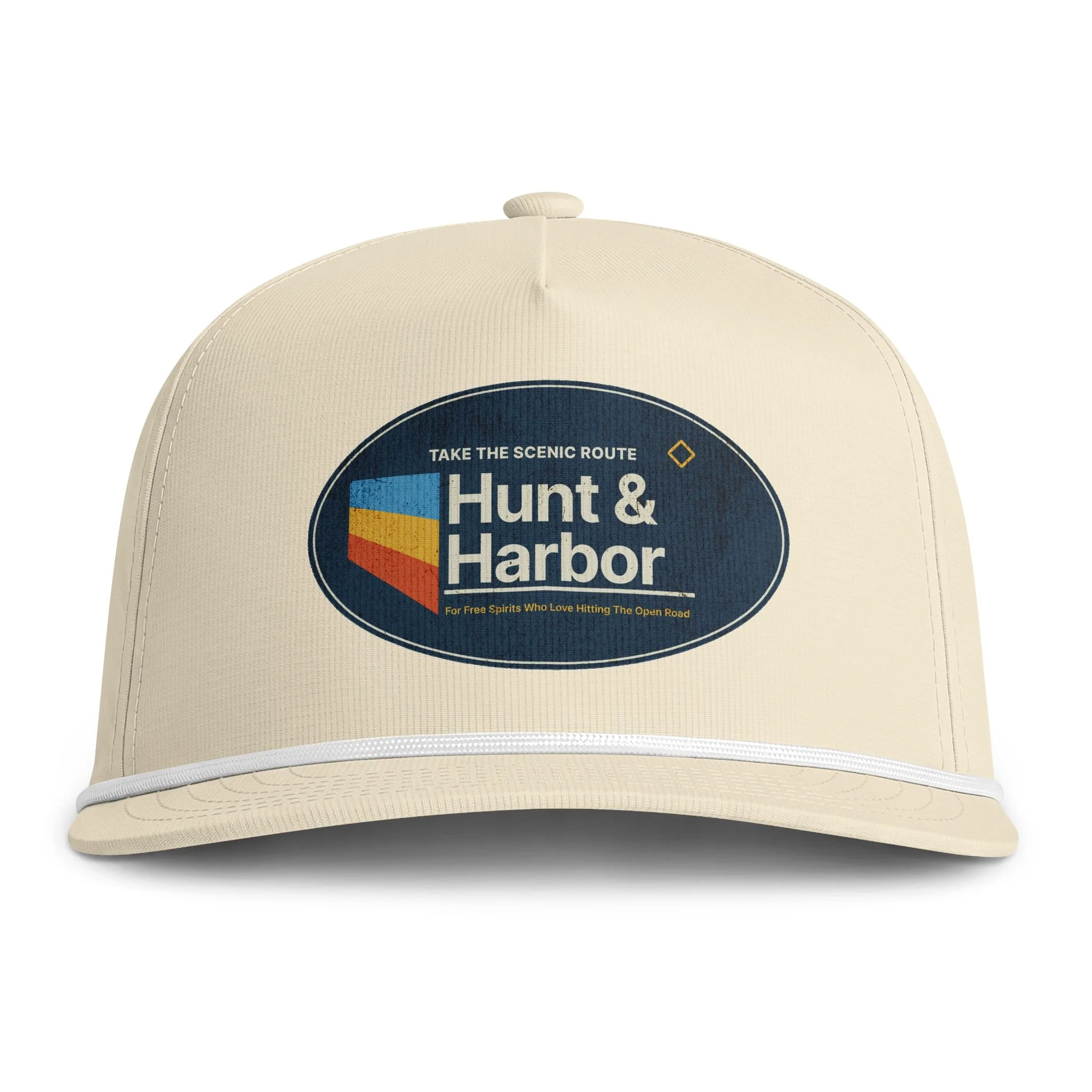 Hunt & Harbor Sunwashed Scenic Route rope cap in Ivory - cream vintage embroidered dad hat with rope braid and adjustable snapback