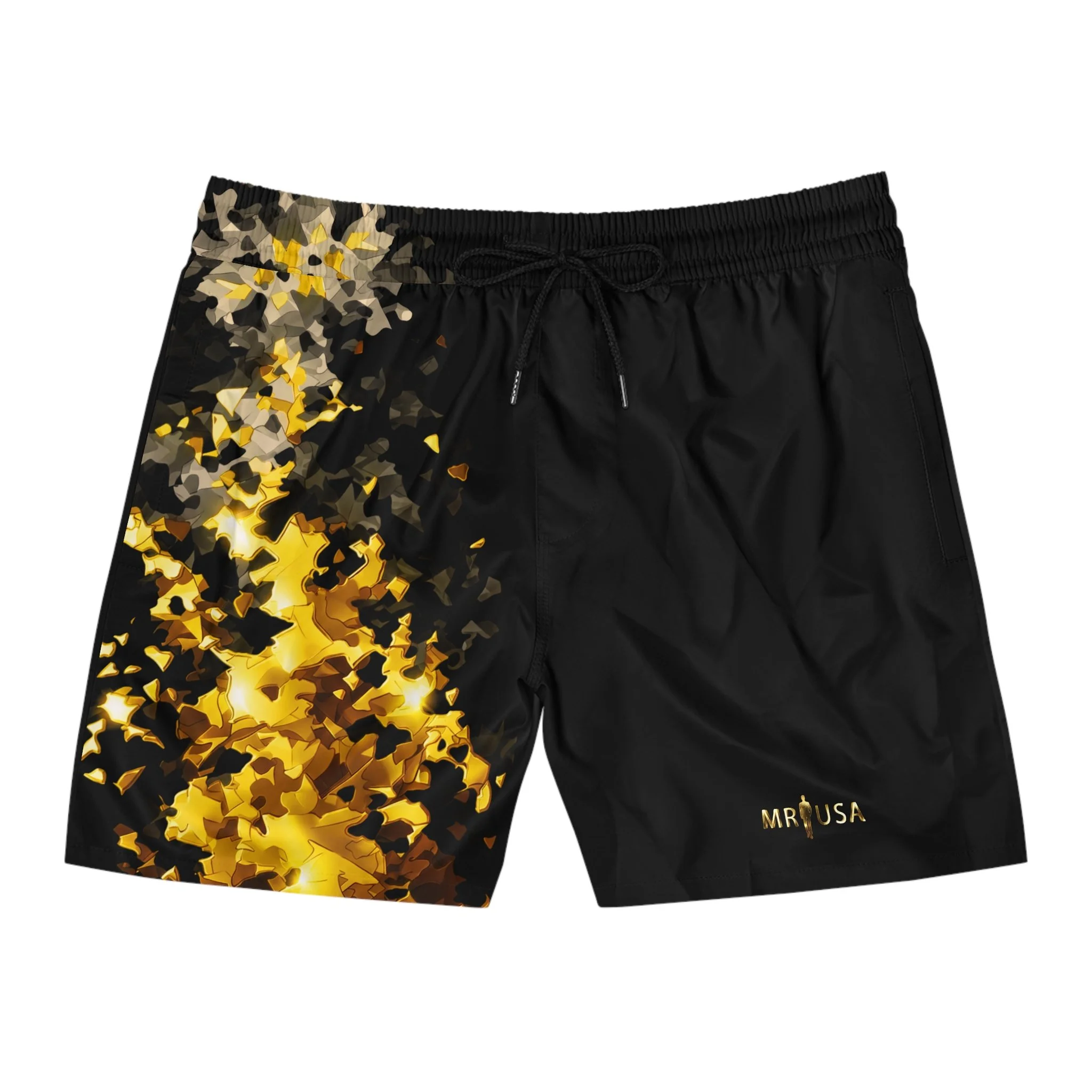 Hunt & Harbor x Mister USA Black & Gold Camo Swim Trunks