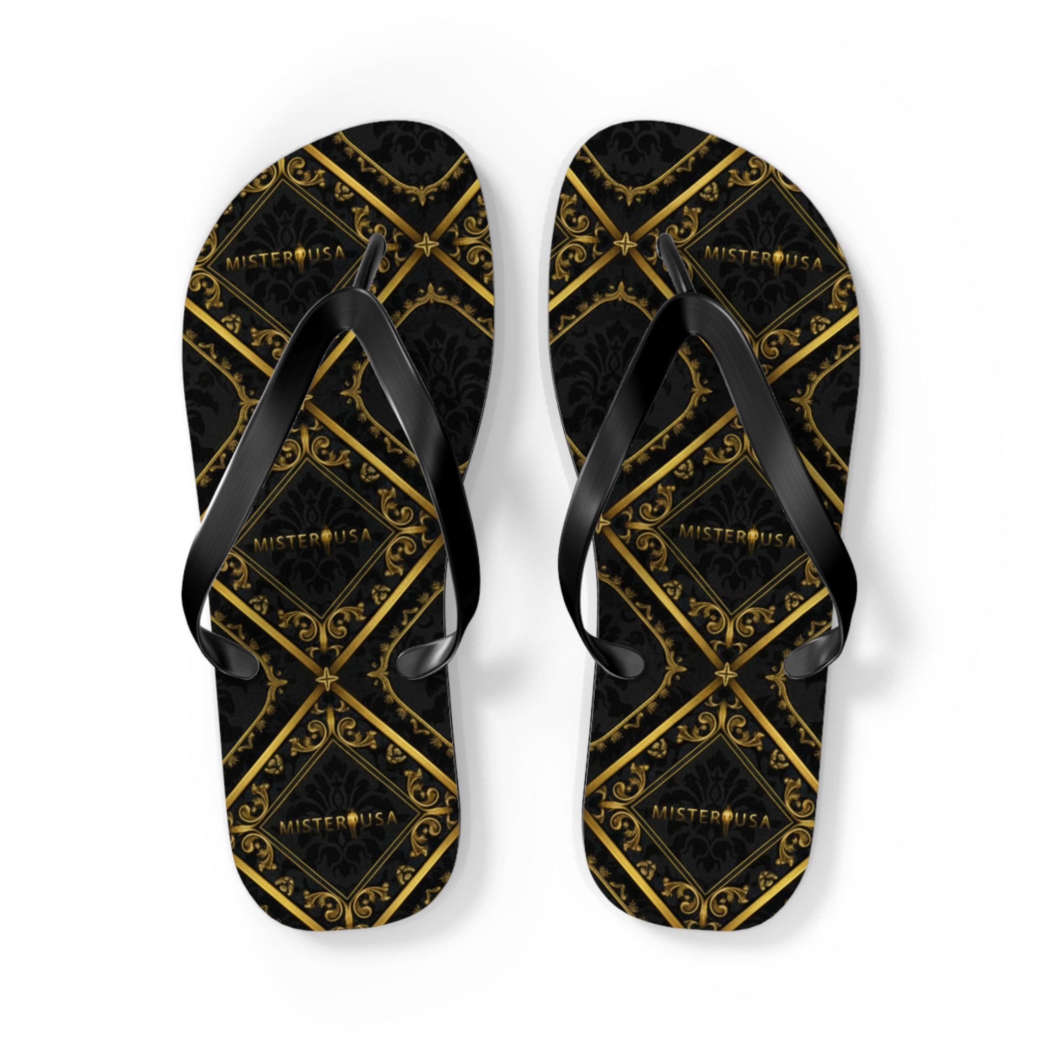 Hunt & Harbor x Mister USA Black & Gold Flip Flops