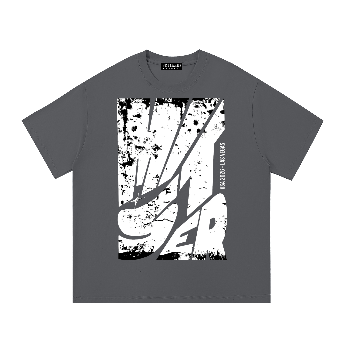 Hunt & Harbor x Mister USA Essential Cotton T-Shirt - heather gray front graphic