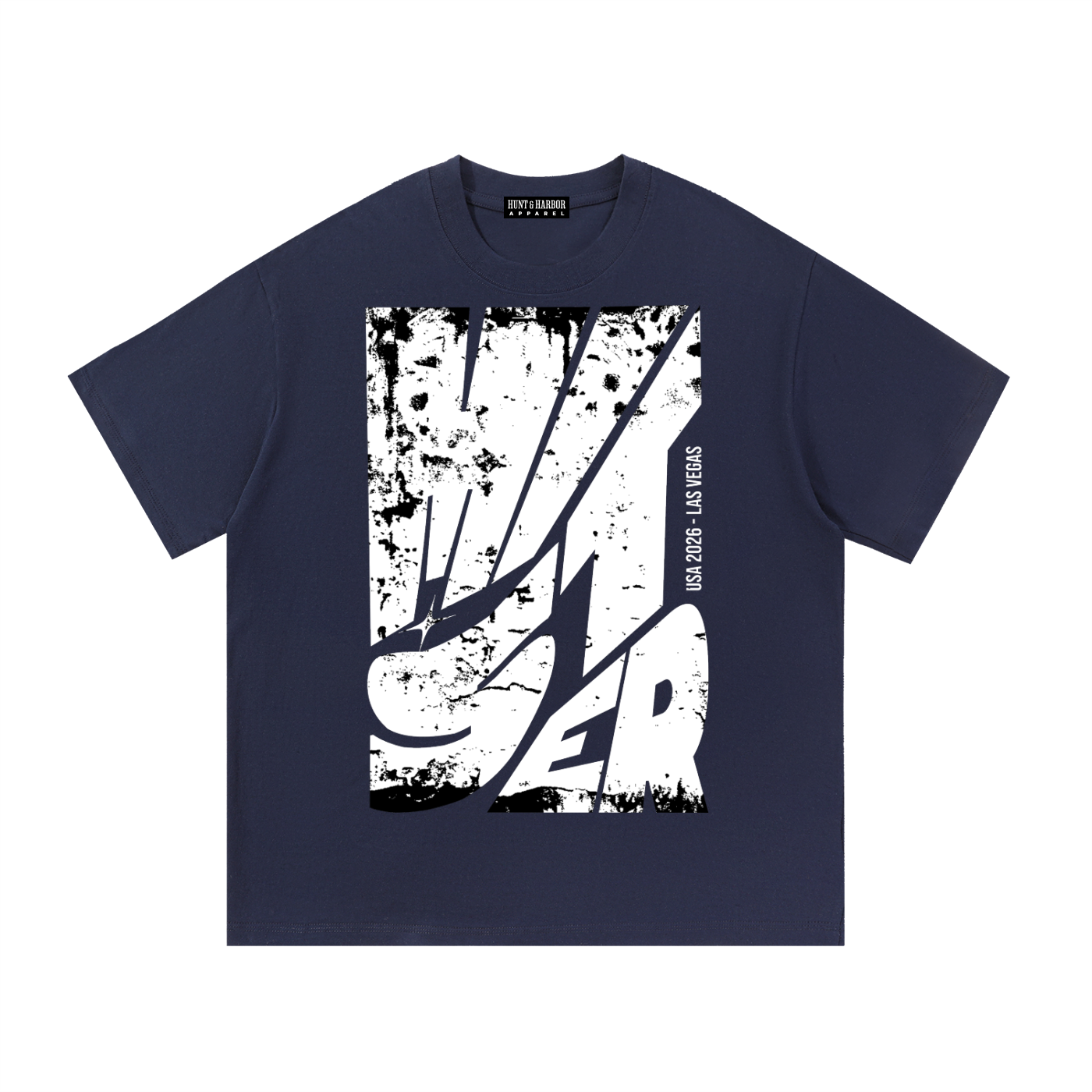 Hunt & Harbor x Mister USA Essential Cotton T-Shirt - navy front graphic