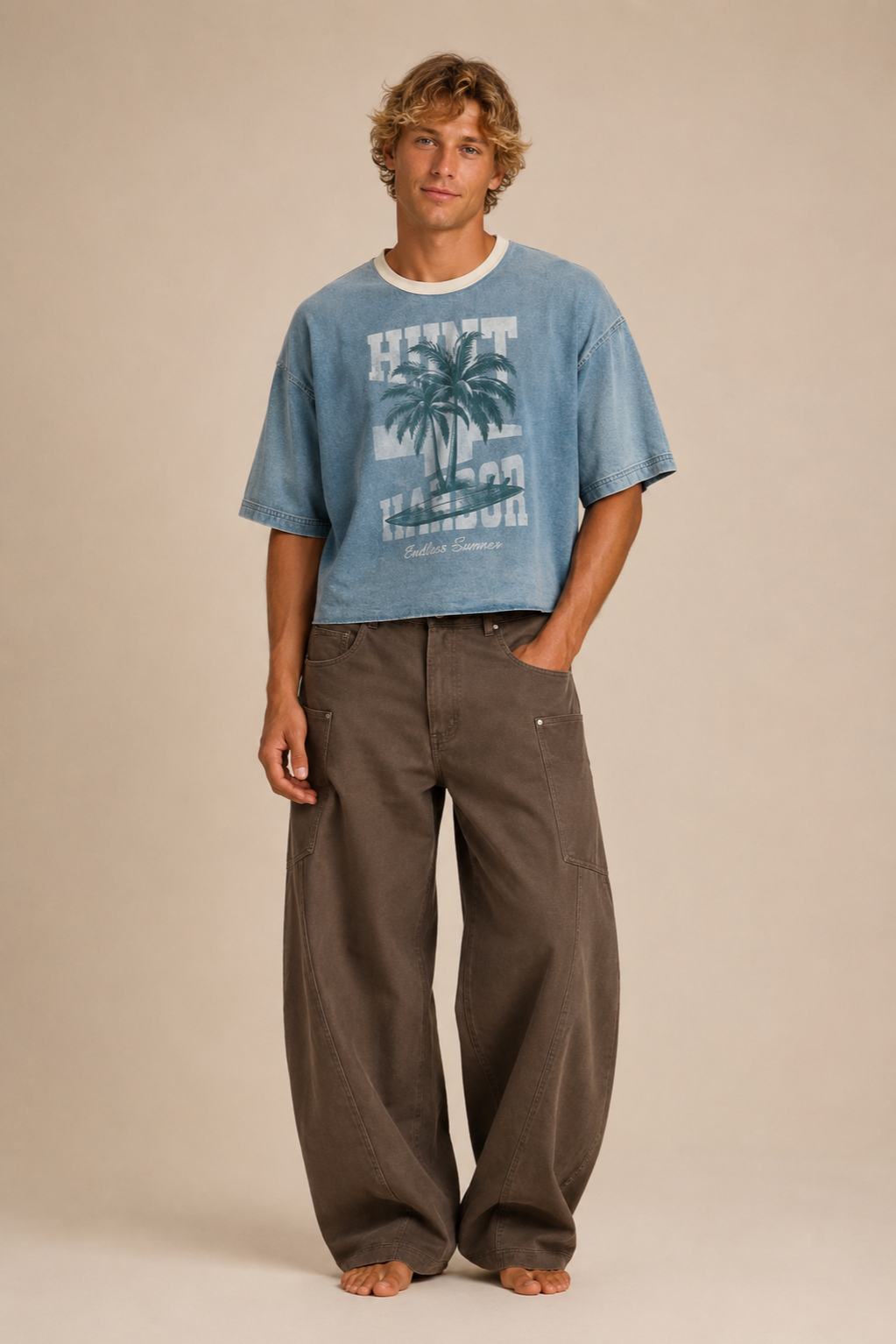 Crop Boxy Raw Hem Denim T-Shirt