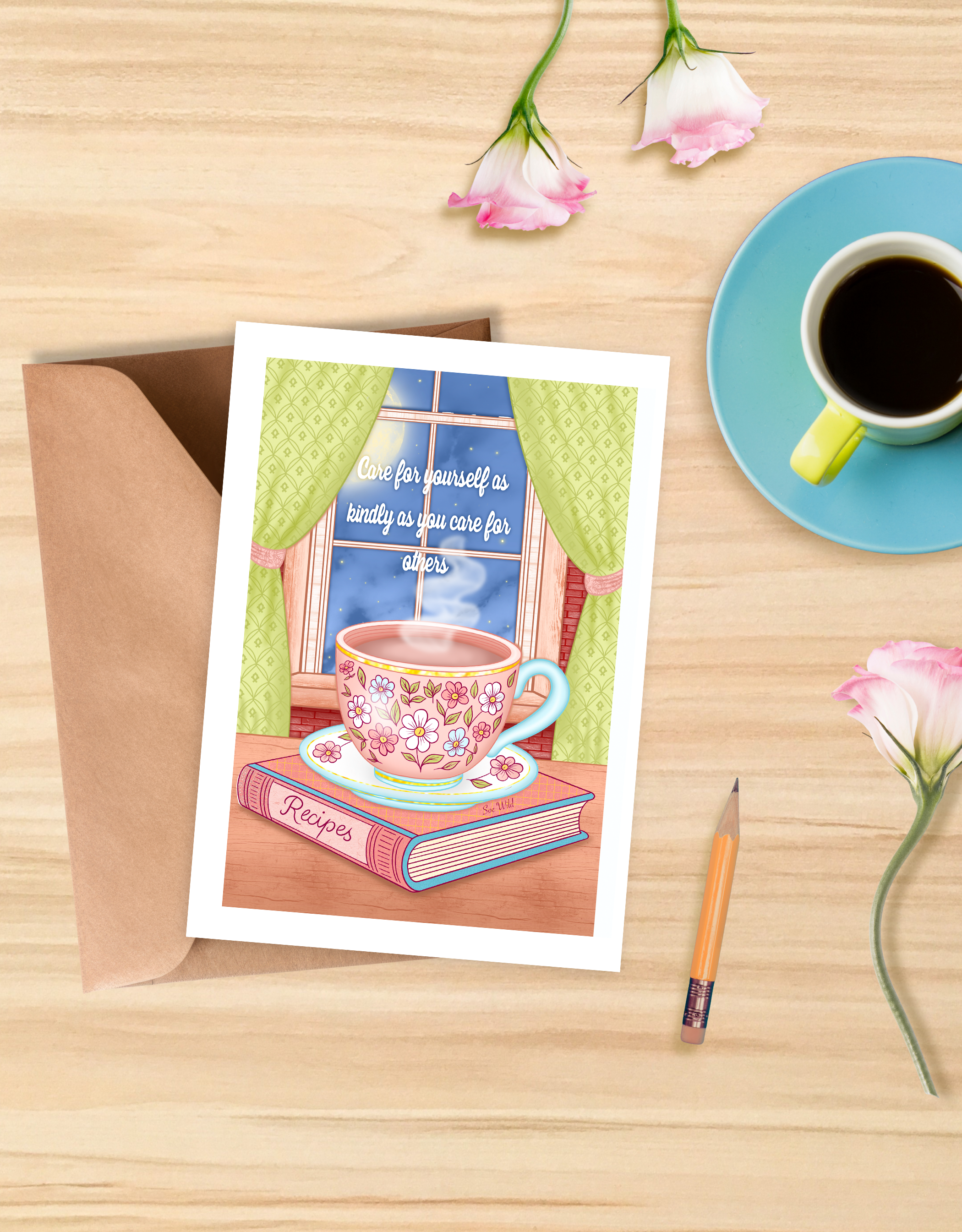 Carte cosy  illustrée 13x18 cm Care for yourself