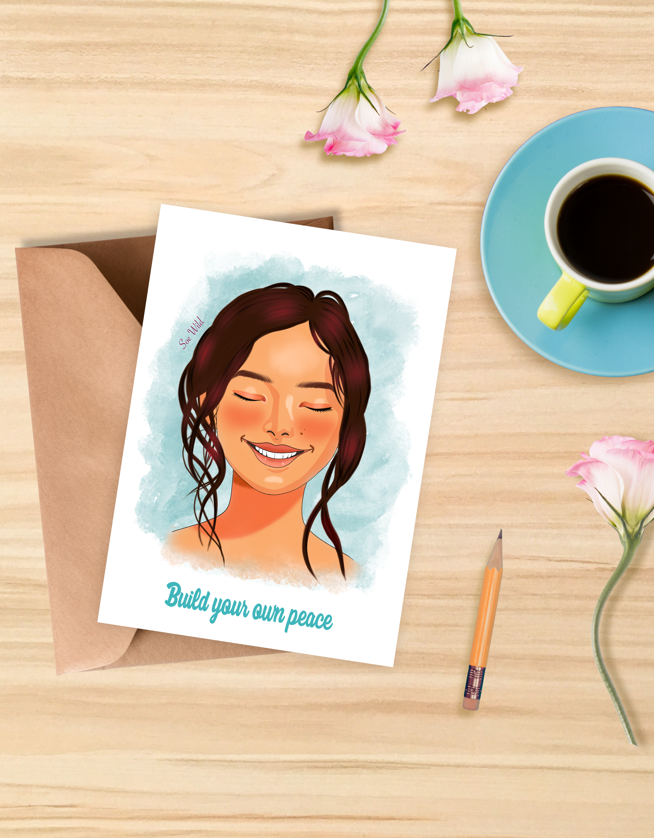 Affiche "Build your own peace" - Illustration femme calme et confiante (A4 ou 13x18cm)