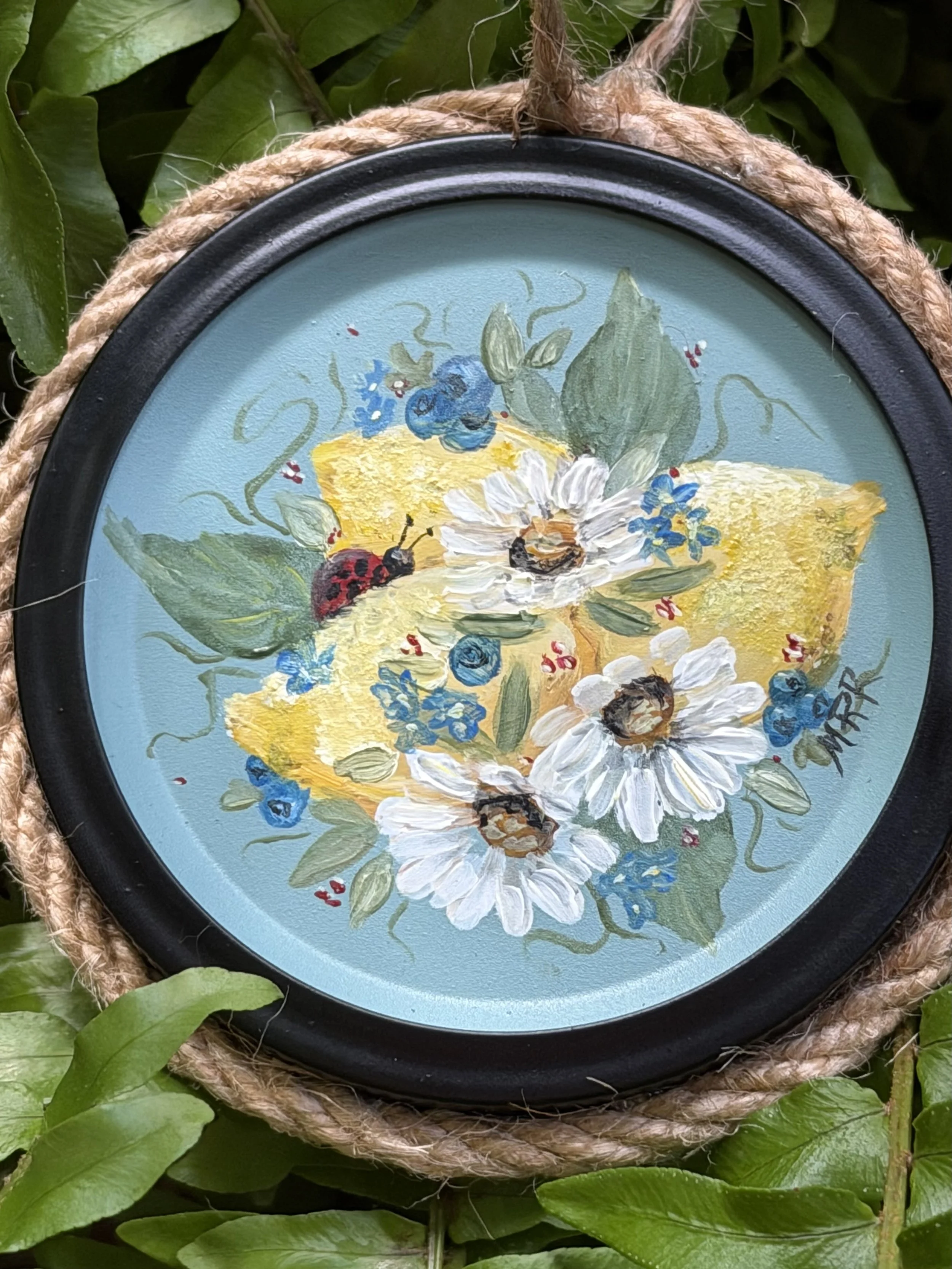 Lady Bug and Lemons - Original Acrylic on Ornament