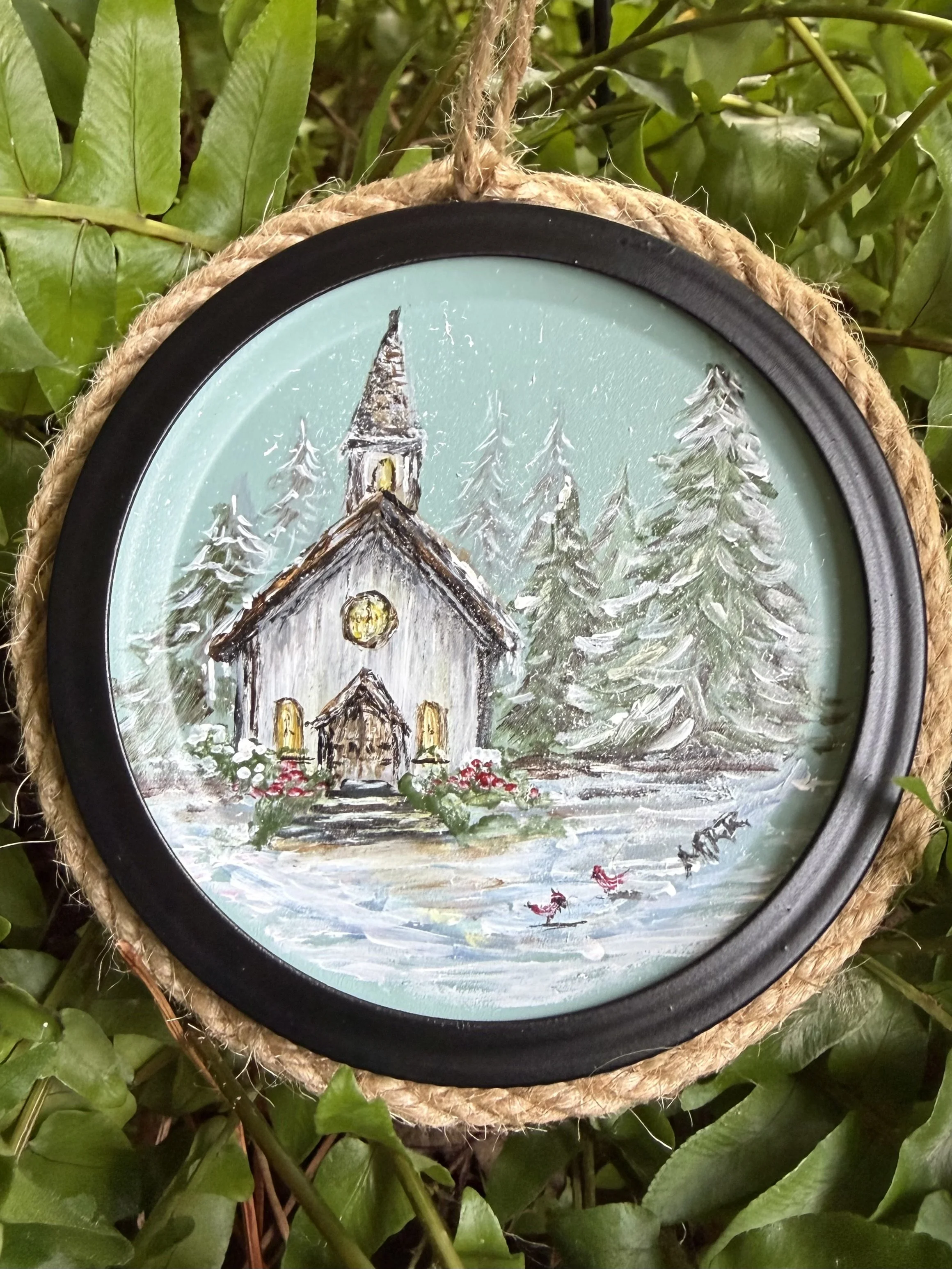 Primitive Church - Original Acrylic on Ornament (SOLD)