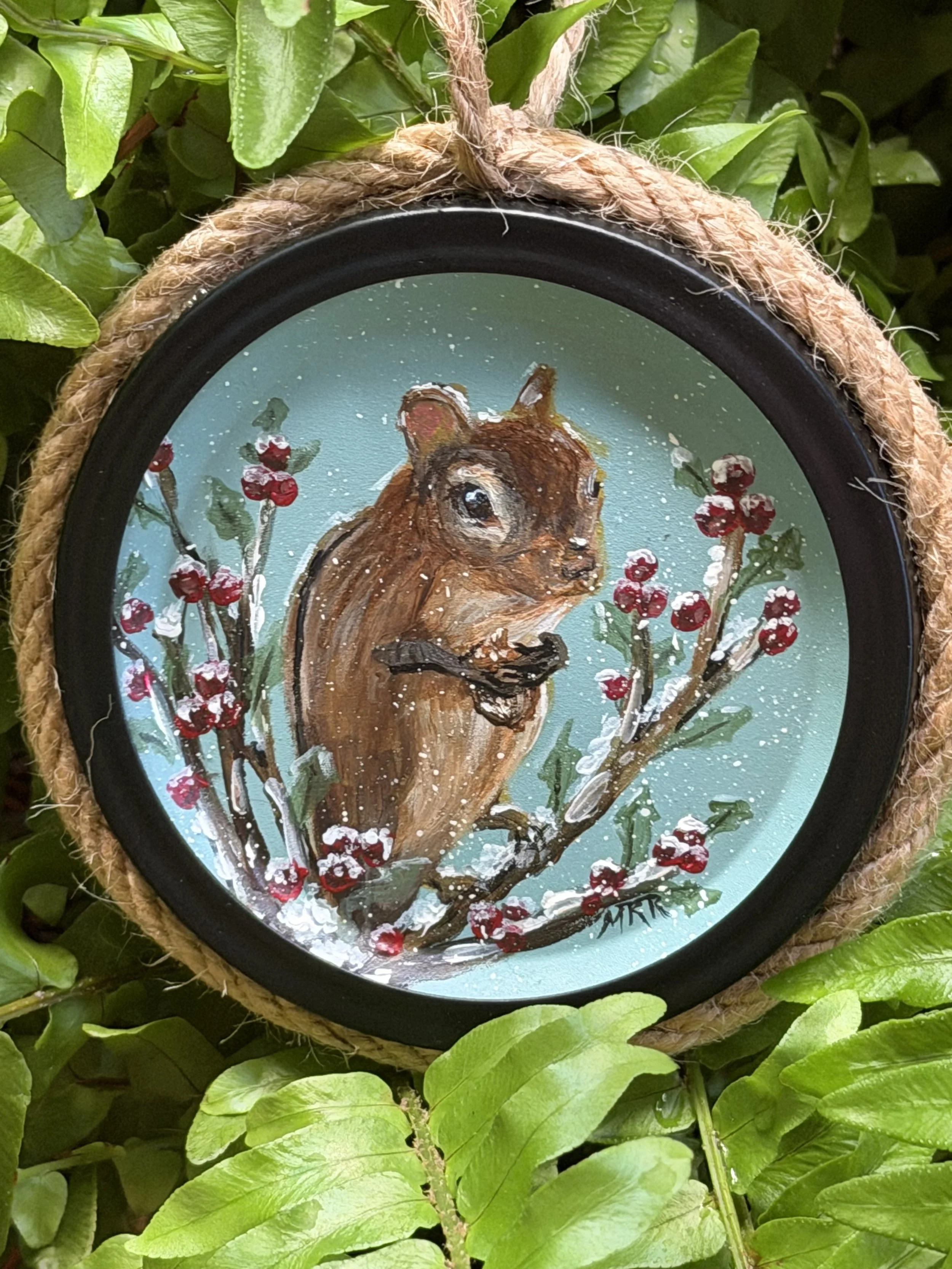 Winter Chipmunk - Original Acrylic on Ornament