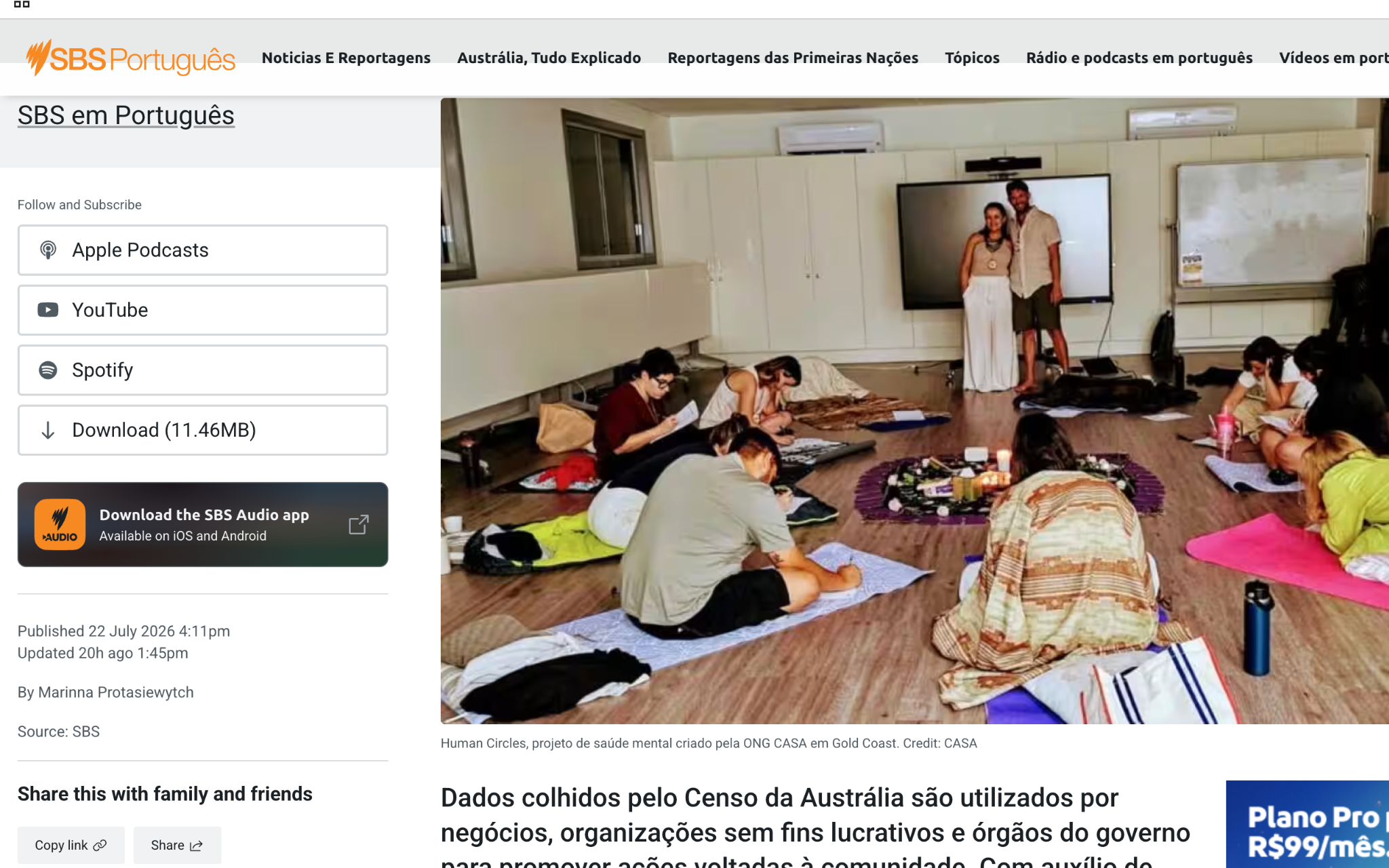 Screenshot of a news article from SBS Portuguese.