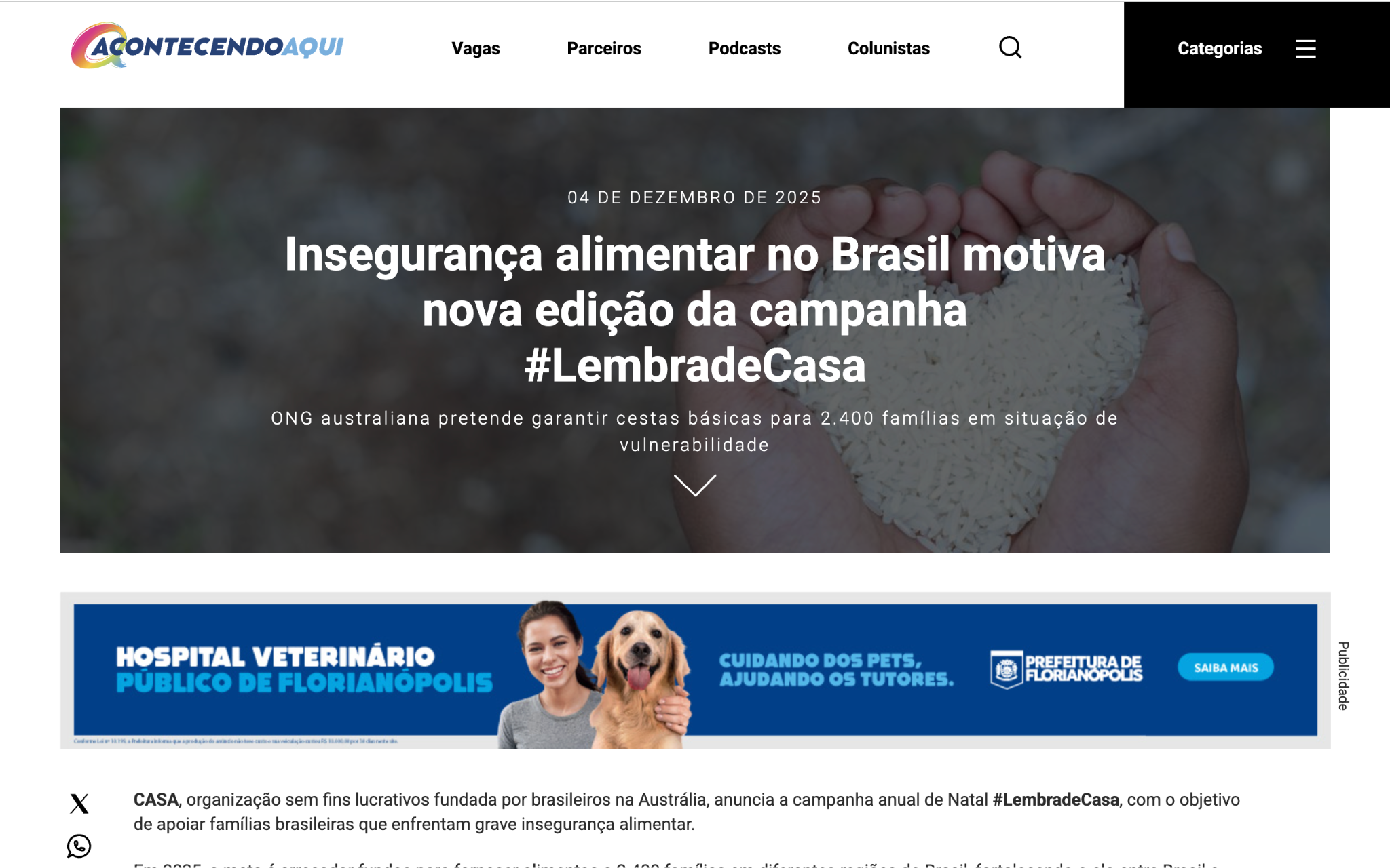 Screenshot of a news article from Acontecendo Aqui.
