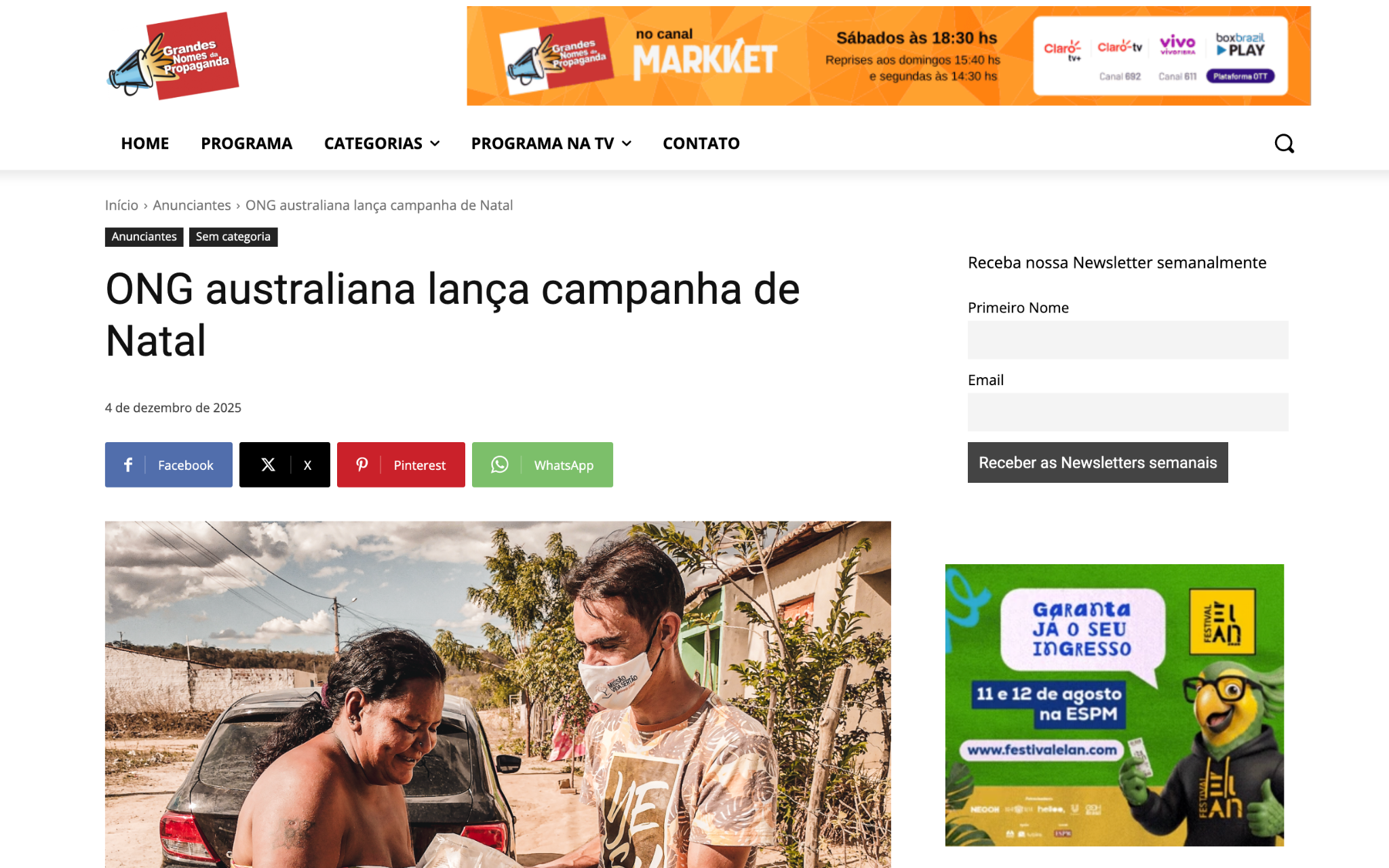 Screenshot of a news article from Grandes Nomes da Propaganda.