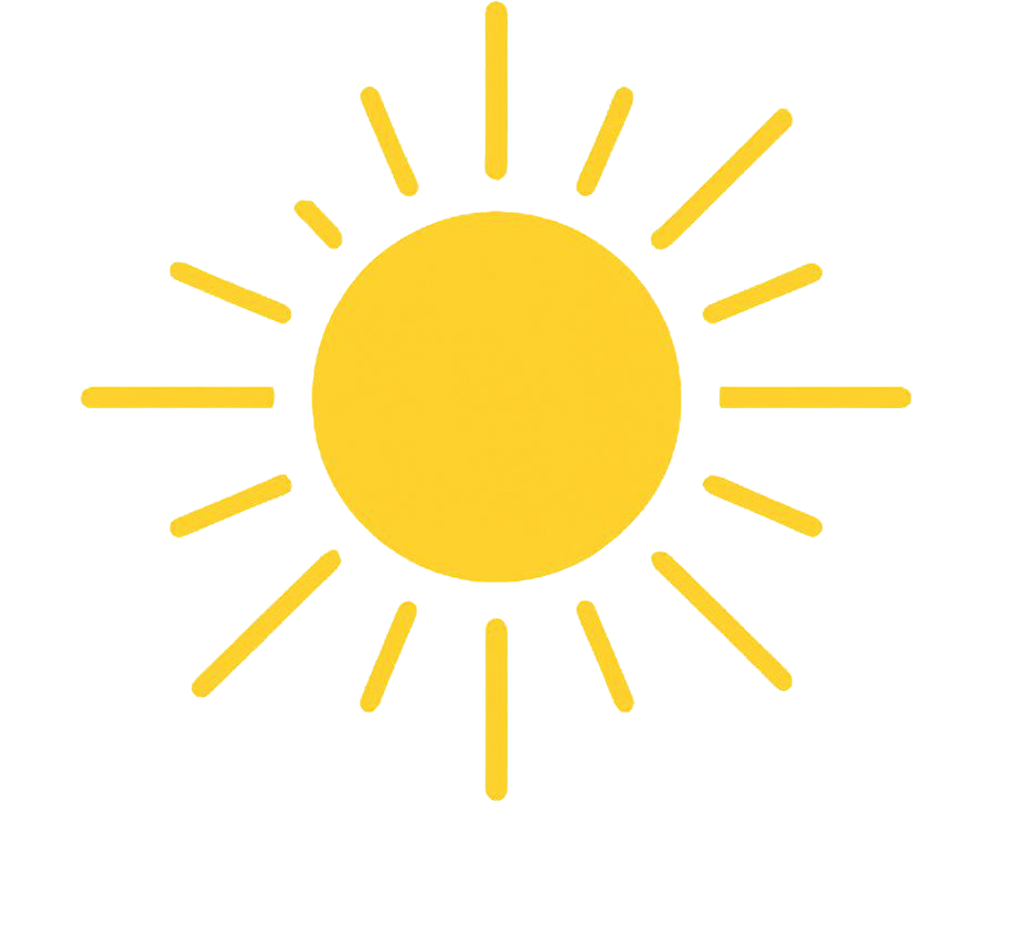 Yellow sun with rays extending outward on a black background.