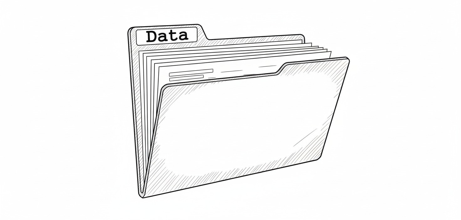 Outline drawing of a file folder labeled "Data" containing additional folders or documents inside.