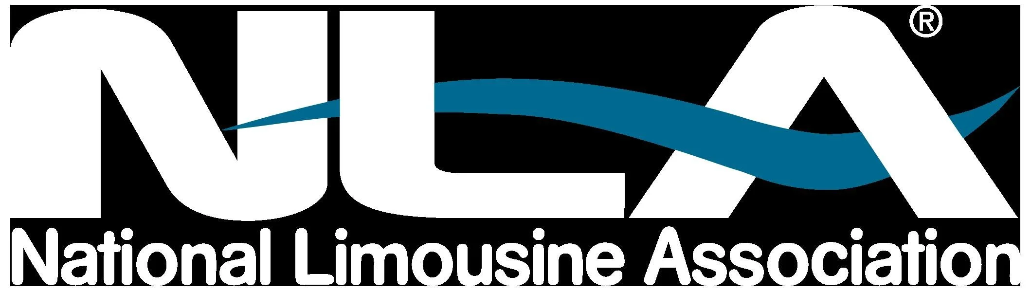 Logo of the National Limousine Association with black background, white letters 'NLA' and a blue wave across the letters.