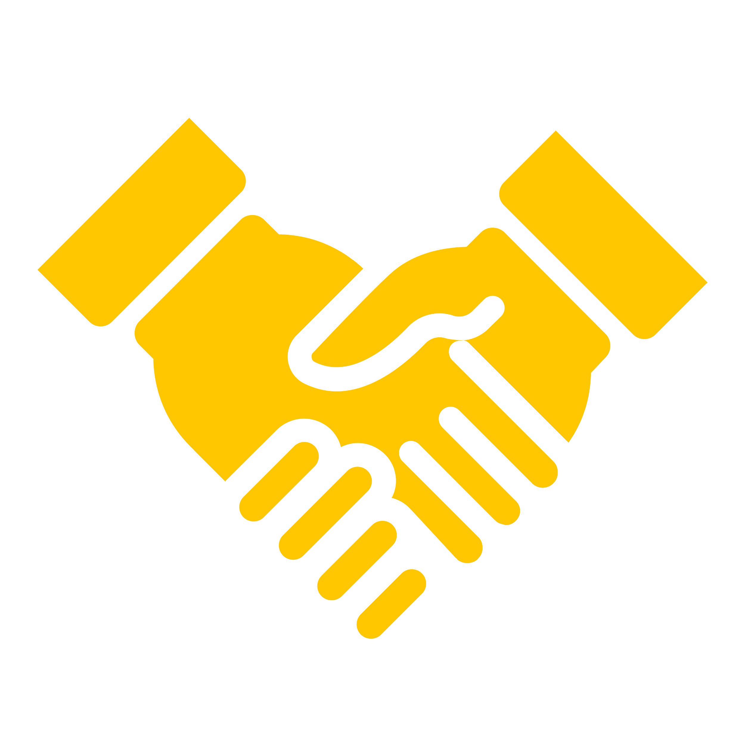 Illustration of two hands shaking, with one hand in yellow and the other in black, symbolizing agreement or partnership.